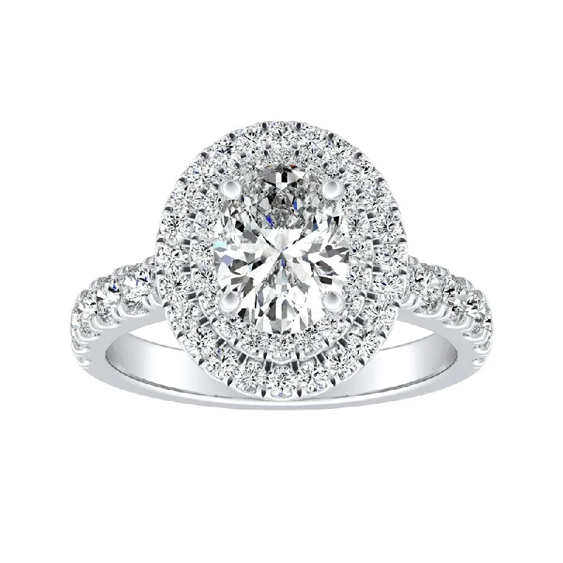 chiseled couple ring-Auriya Platinum 1 1/2ctw Oval-cut Halo Diamond Engagement Ring (H-I, SI1-SI2)