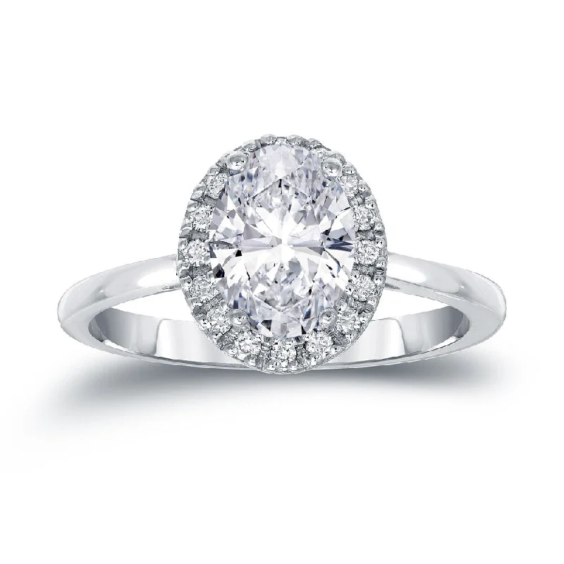 pewter promise ring-Auriya Platinum 1 1/8ct TDW Certified Oval-Cut Diamond Halo Engagement Ring