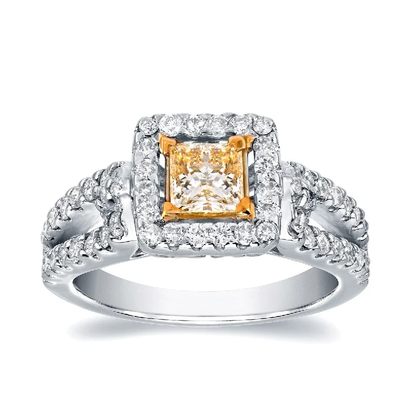 bicolor promise ring-Auriya Platinum 1 2/5ctw Princess-cut Yellow Diamond Engagement Ring (H-I, SI1-SI2)