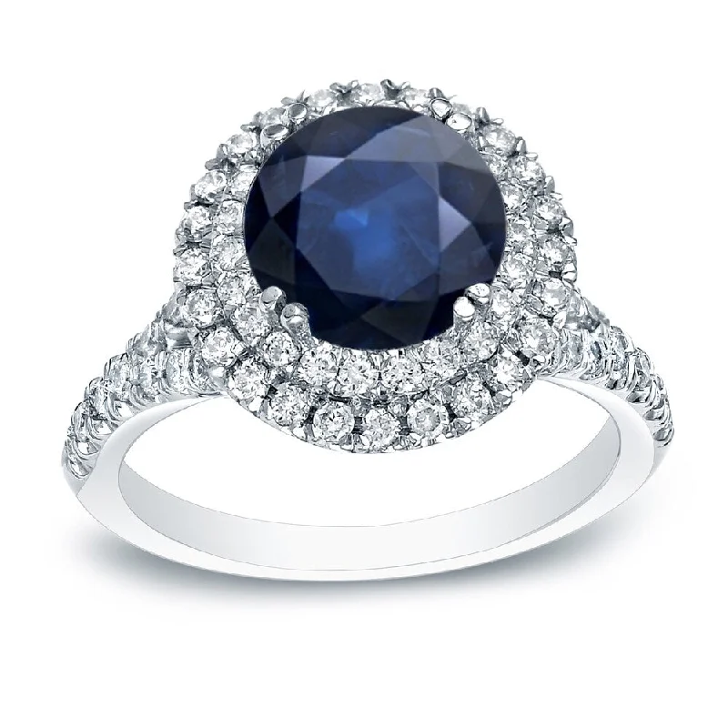 marquise cut diamond ring-Auriya Platinum 1ct Blue Sapphire and 3/5ct TDW Halo Diamond Engagement Ring (H-I, SI1-SI2)