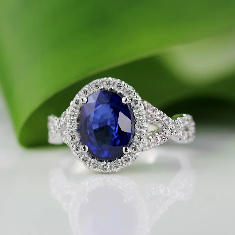 ornate trellis ring-Auriya Platinum 2 1/2ct Sapphire Oval and 3/5ct TDW Diamond Halo Engagement Ring