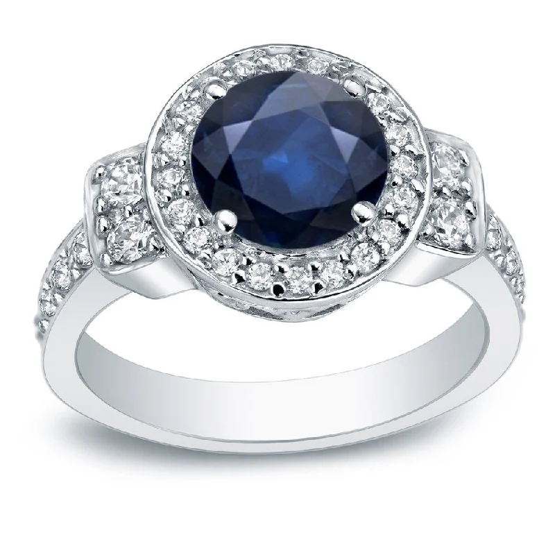 urban bolt ring-Auriya Platinum 2ct Blue Sapphire and 3/4ctw Halo Diamond Engagement Ring