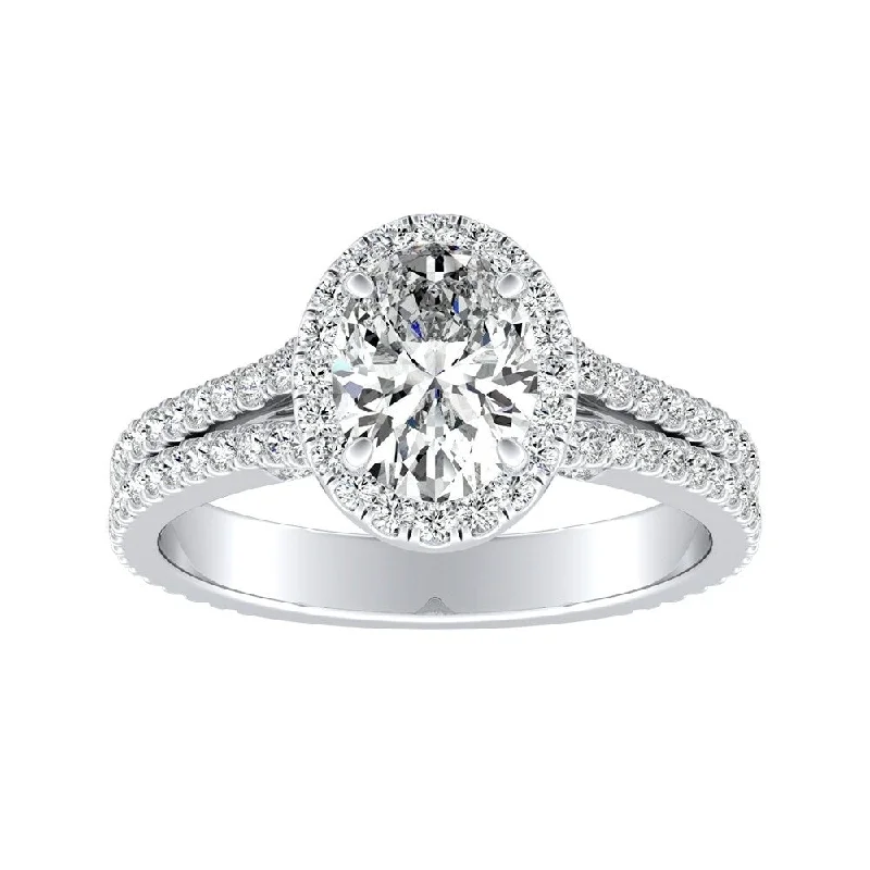 bendable birthstone ring-Auriya Platinum 9/10ctw Oval-cut Halo Diamond Engagement Ring (H-I, SI1-SI2)