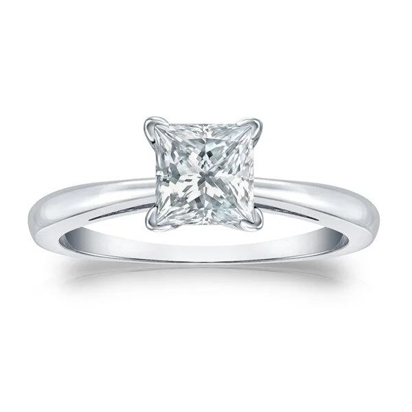 flow-shaped ring-Auriya Platinum Certified 2 1/4-Carat TDW Princess-Cut Solitaire Diamond Engagement Ring