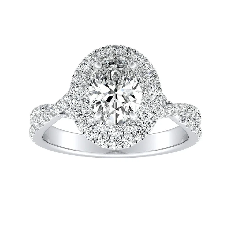 stamped eternity ring-Auriya Platinum Twisted Oval Shape 3/4ctw Double Halo Diamond Engagement Ring (I-J, I1-I2)