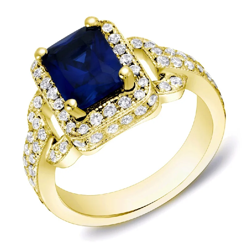 urban gemstone ring-Auriya Radiant-Cut 1ct Blue Sapphire and 1ct TDW Diamond Halo Engagement Ring 14k Gold (H-I, SI1-SI2)