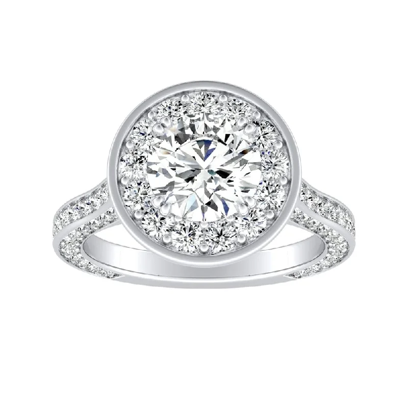 shimmering diamond ring-Auriya Round 1 1/2ct Moissanite and 1 1/4ctw Diamond Halo Engagement Ring 14K Gold