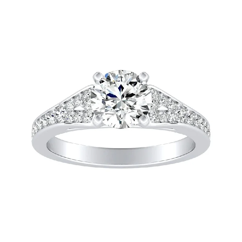 frond leaf ring-Auriya Round 1 1/2ct Moissanite and 1/4ct TDW Diamond Engagement Ring 14k Gold