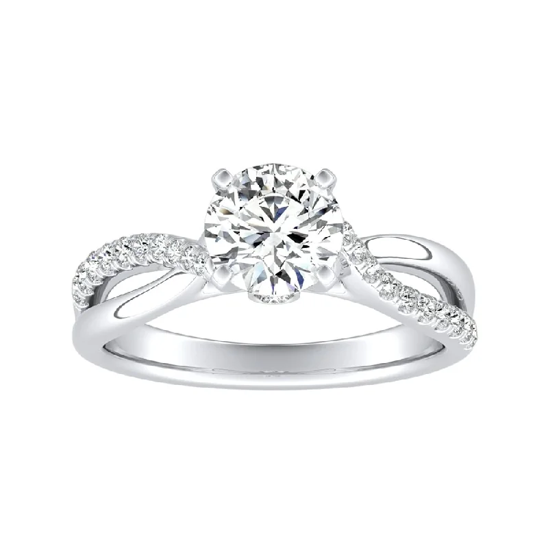 shimmering diamond ring-Auriya Round 1 1/2ct Moissanite and 1/5ct TDW Diamond Engagement Ring 14K Gold