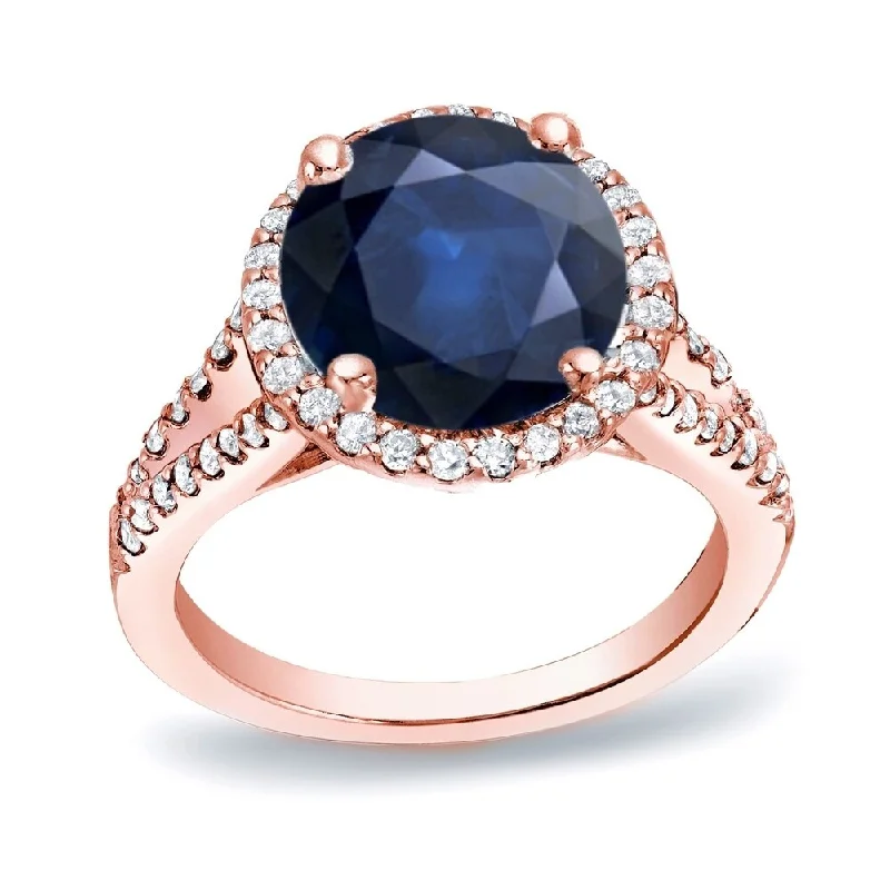 custom name ring-Auriya Round 1 1/5ct Blue Sapphire and 1/2ct TDW Diamond Halo Engagement Ring 14K Gold (H-I, SI1-SI2)