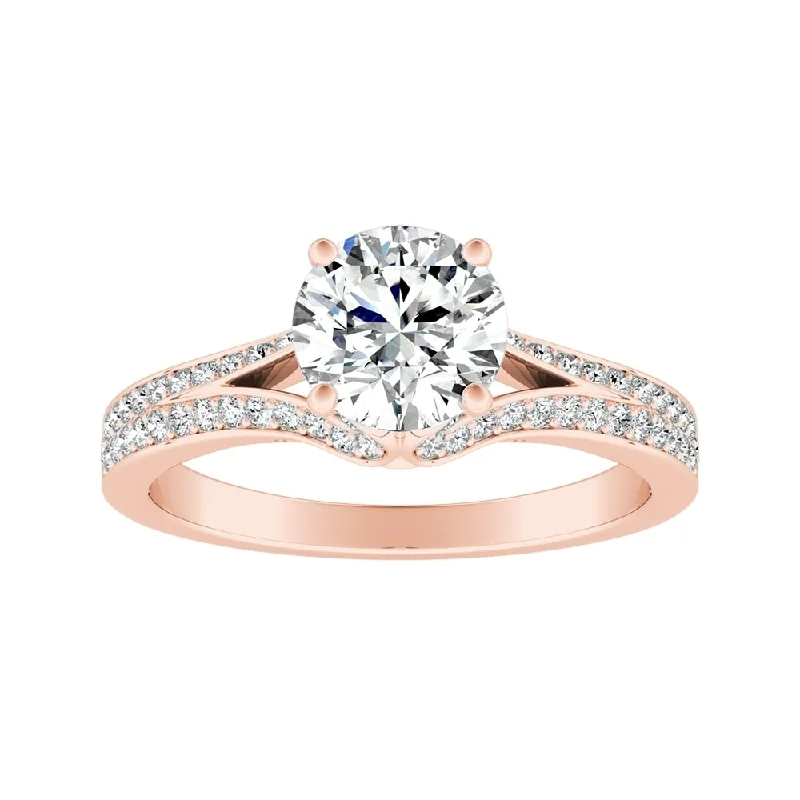 thin couple ring-Auriya Round 1/2ct Moissanite and 1/3ctw Diamond Engagement Ring 14k Gold