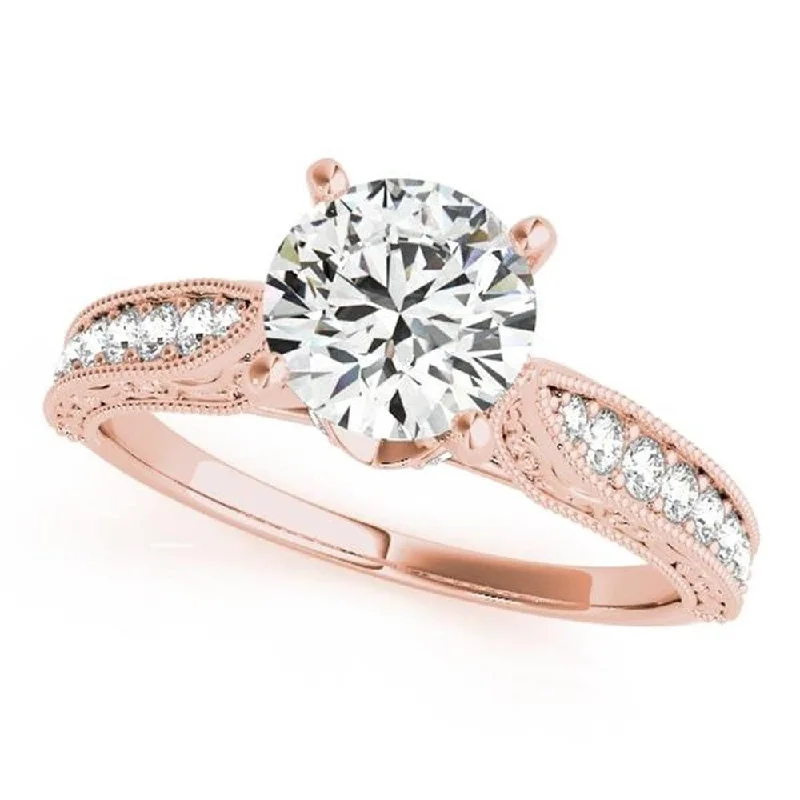 bendable silver ring-Auriya Round 1/2ct Moissanite and 1/5cttw Vintage Diamond Engagement Ring 14k Gold