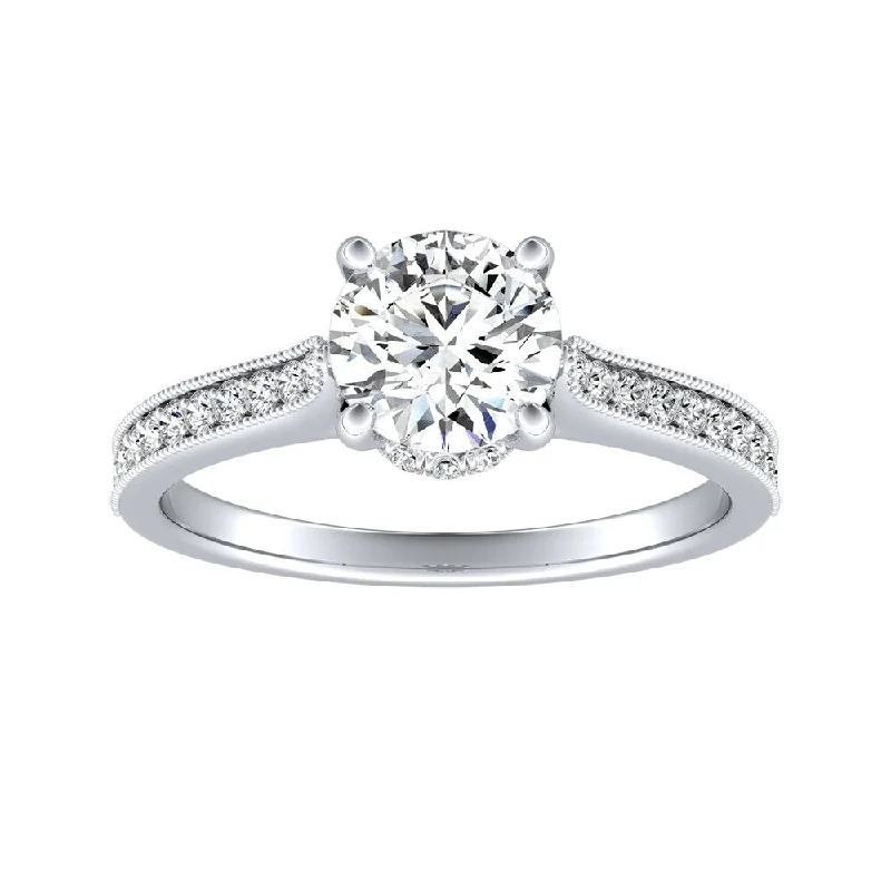 heavy statement ring-Auriya Round 14k Gold 1/2ct Moissanite and 1/5ct TDW Diamond Vintage Inspired Engagement Ring