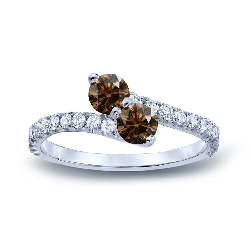 stamped couple ring-Auriya Round 2-Stone Brown Diamond Engagement Ring 1/2ct TDW 14k Gold