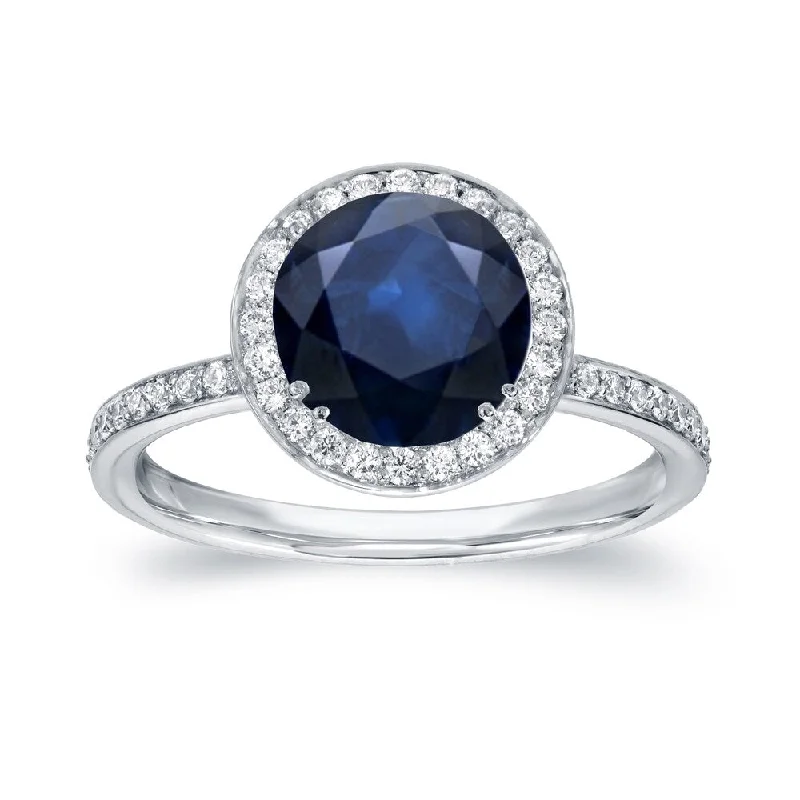 ten-gem ring-Auriya Round 2ct Blue Sapphire and 2/5ct TDW Diamond Halo Engagement Ring 18k Gold