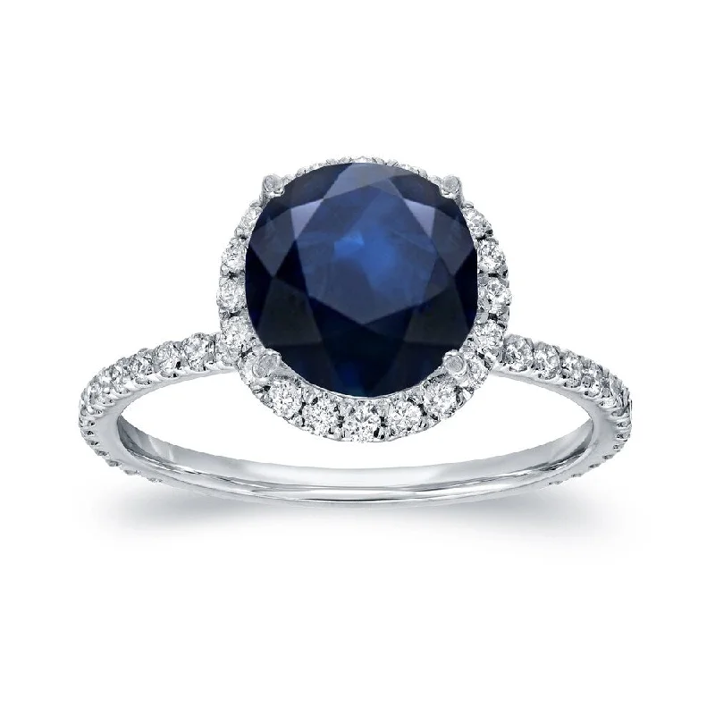 chiseled couple ring-Auriya Round 2ct Blue Sapphire and 3/5ct TDW Diamond Halo Engagement Ring 14k Gold