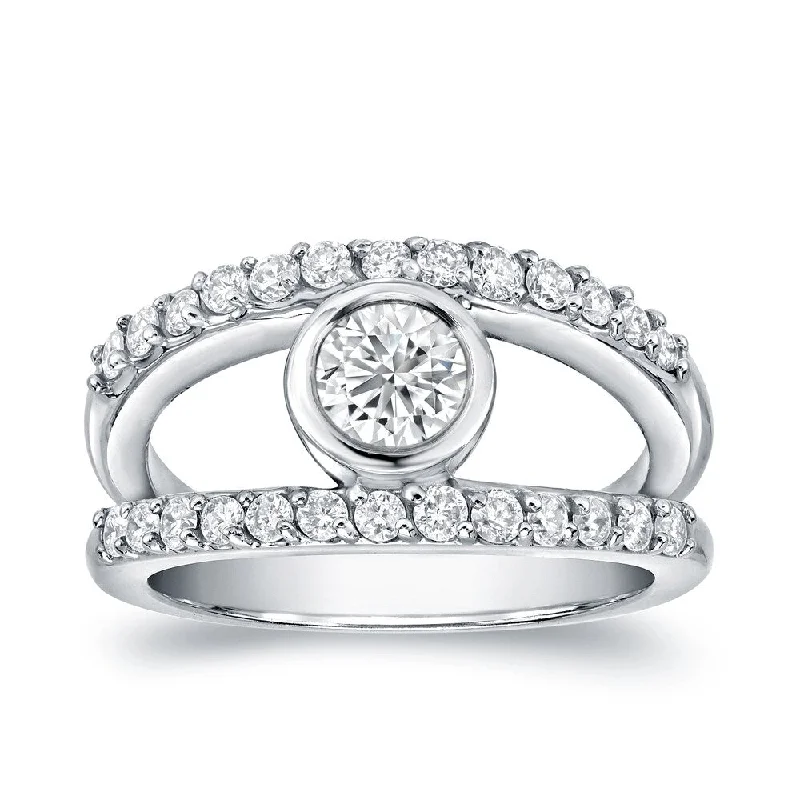 ridged silver ring-Auriya Split Shank 1ct TDW Round Diamond Engagement Ring 14k White Gold