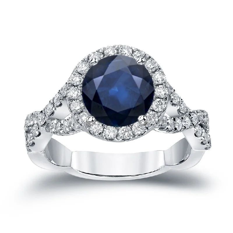 retro-style promise ring-Auriya Twisted 2 carat Blue Sapphire and 3/4ctw Halo Diamond Engagement Ring 14K Gold (H-I, SI1-SI2)