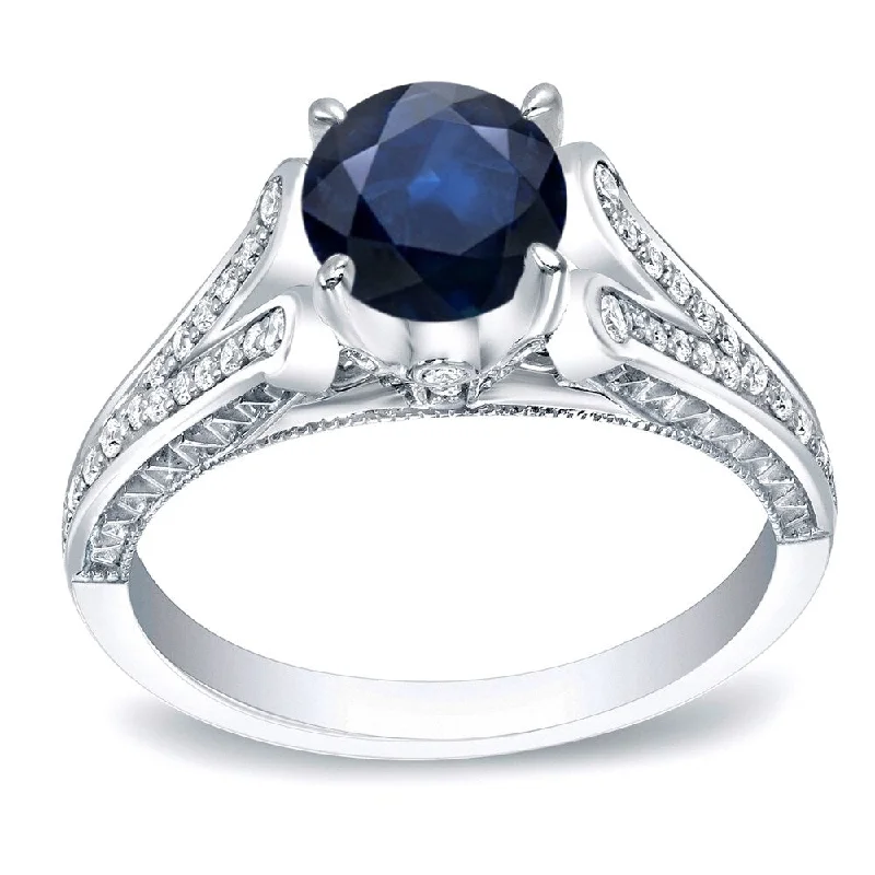 wanderlust moon ring-Auriya Vintage 1ct Blue Sapphire and 1/4ct TDW Diamond Engagement Ring 14k Gold (H-I, SI1-SI2)