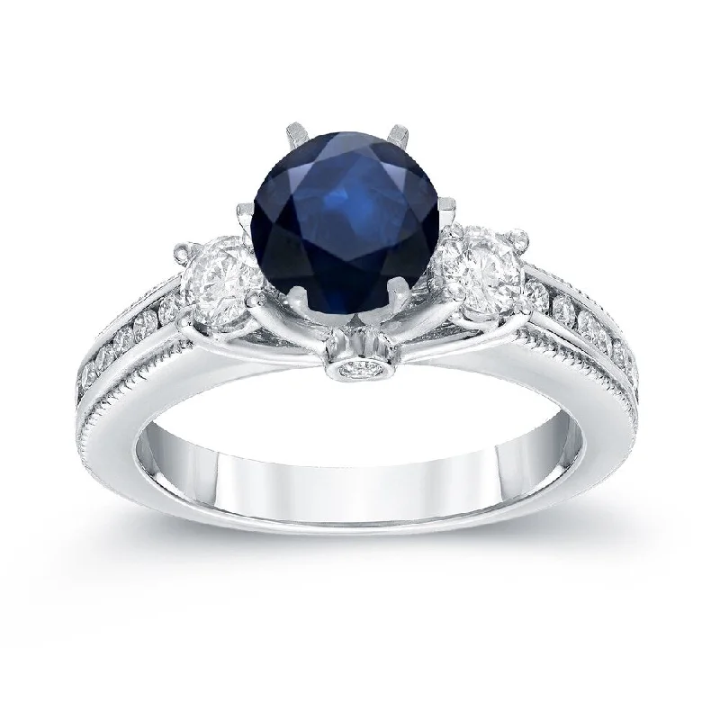 marquise cut diamond ring-Auriya Vintage 7/8ct Sapphire and 3/5ct TDW 3-Stone Diamond Engagement Ring 14k Gold (G-H, SI2-SI3)