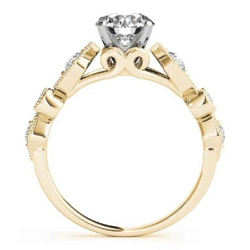 bendable birthstone ring-Auriya Vintage Round 1/2ct Moissanite and 1/6cttw Diamond Engagement Ring 14K Gold