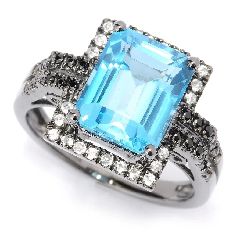 pewter promise ring-Black Rhodium o/Silver 4.75ctw Swiss Blue Topaz Solitaire w/Accent Ring