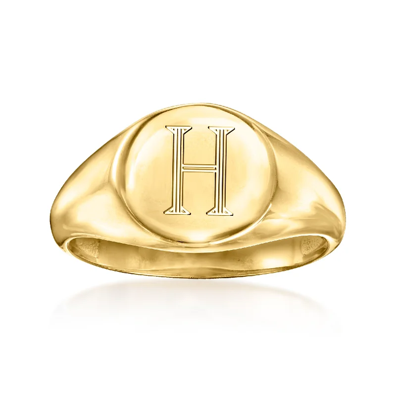 flow promise ring-Canaria 10kt Yellow Gold Plain Round Signet Ring