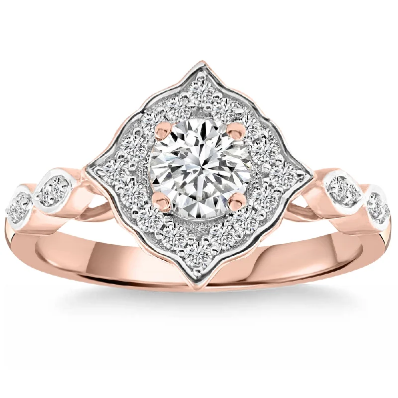 chiseled silver ring-Certified .83 Ct Accent Designed Diamond Ring Rose Gold Lab Grown