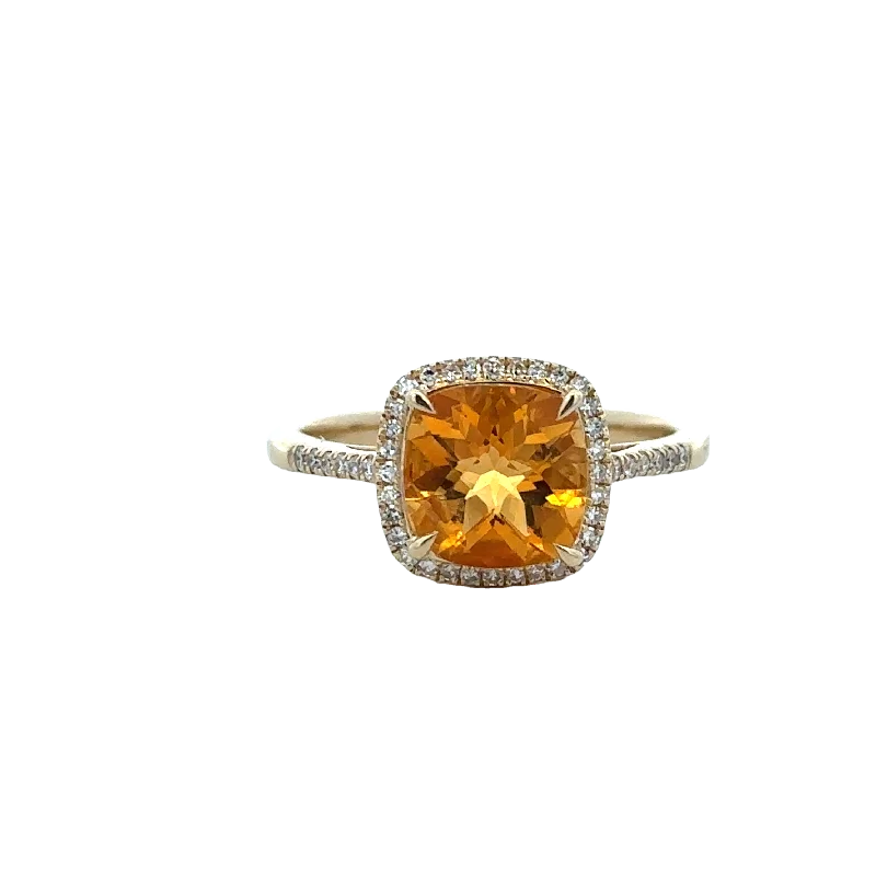 chiseled silver band ring-Citrine and Diamond Ring in Yellow Gold