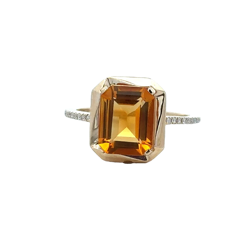 urban gold ring-Citrine and Diamond Ring in Yellow Gold