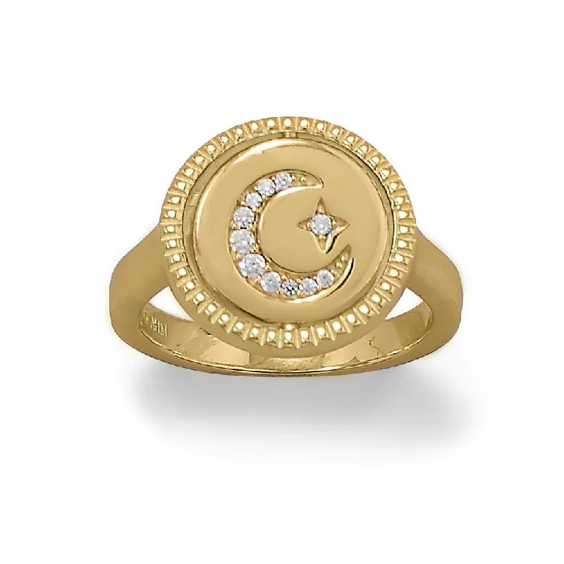 sapphire stone ring-Curata 14k Gold Plated 925 Sterling Silver Reversible CZ Star and Moon Ring