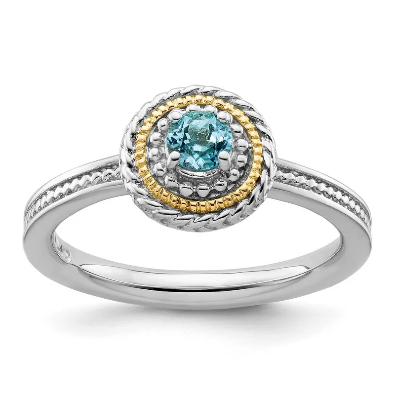 tarnished silver ring-Curata 2.25mm 925 Sterling Silver Polished Prong set and 14k Stackable Expressions 925 Sterling Silver Blue Topaz Ring