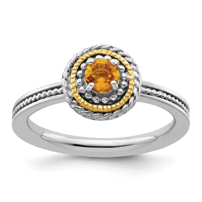 flow-shaped ring-Curata 2.25mm 925 Sterling Silver Polished Prong set and 14k Stackable Expressions 925 Sterling Silver Citrine Ring