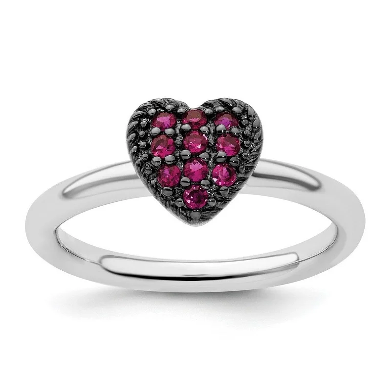 flow gemstone ring-Curata 2.25mm 925 Sterling Silver Polished Prong set Stackable Expressions Cr Ruby Love Heart Ring