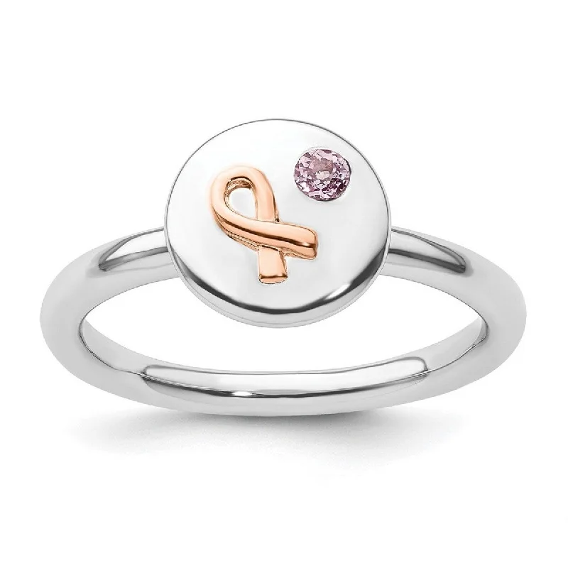 stamped gemstone ring-Curata 2.25mm 925 Sterling Silver Polished Stackable Exp With 14k Rose Ribbon P. Sapphire Ring