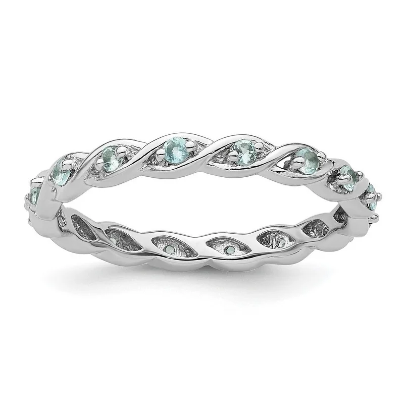 flow-shaped band ring-Curata 2.5mm 925 Sterling Silver Polished Prong set Stackable Expressions Blue Topaz Ring