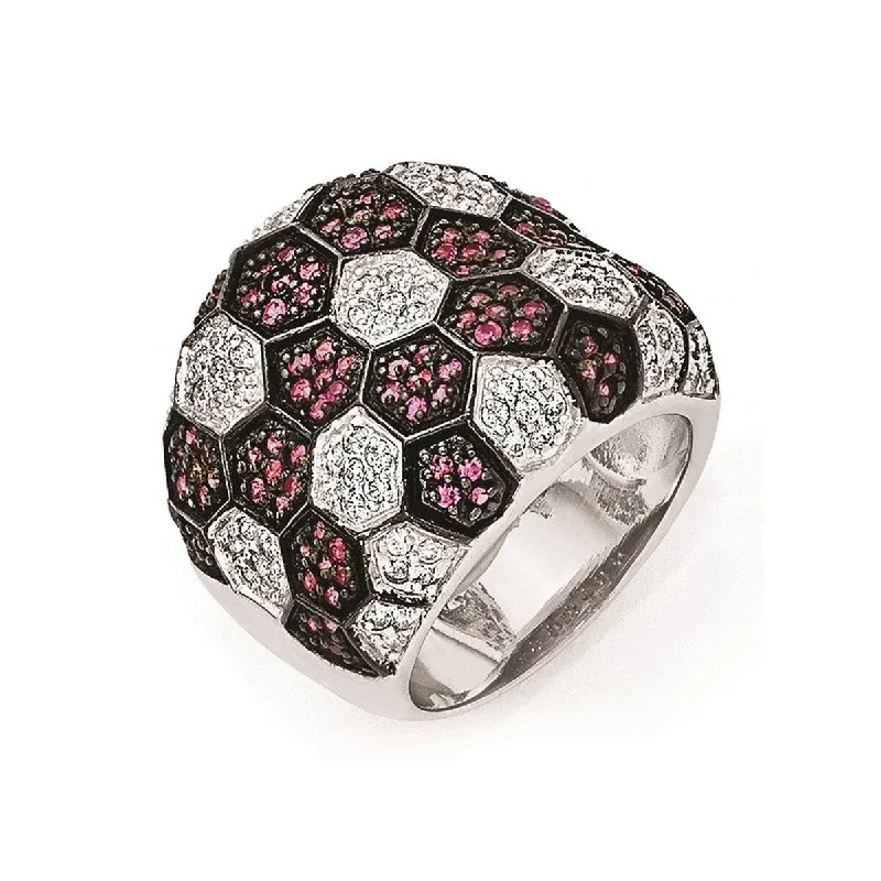 urban gemstone ring-Curata 925 Sterling Silver and Black Rhodium Simulated Ruby And Cubic Zirconia Ring