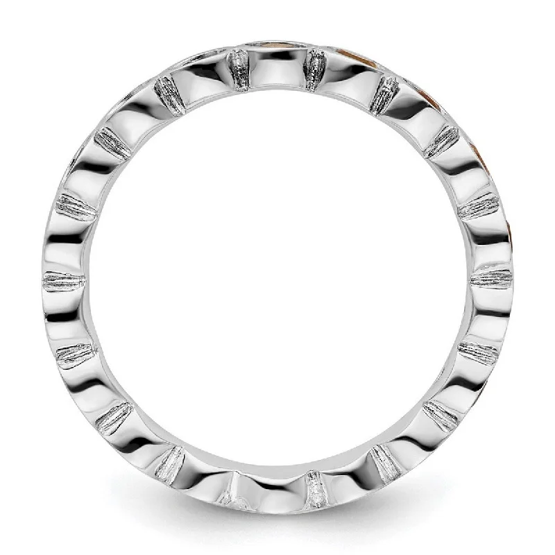 ridged silver ring-Curata 925 Sterling Silver Bezel Polished Patterned Stackable Expressions Citrine Ring