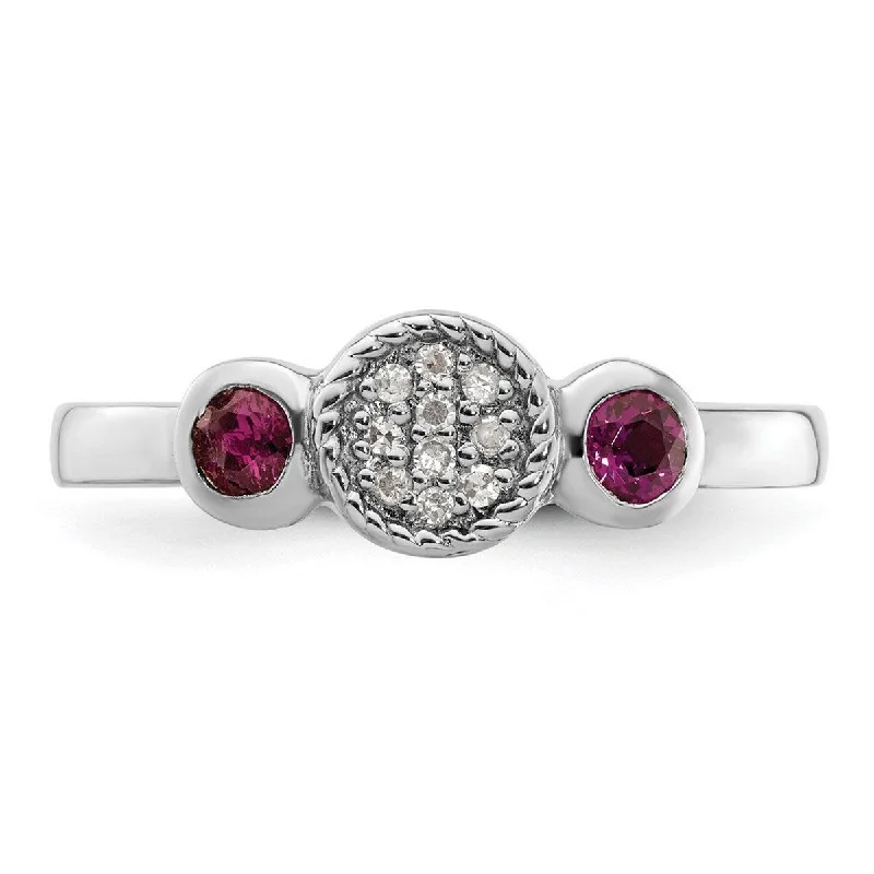 retro-style band ring-Curata 925 Sterling Silver Bezel Polished Prong set Stackable Expressions Db Round Rhod. Garnet and Dia. Ring