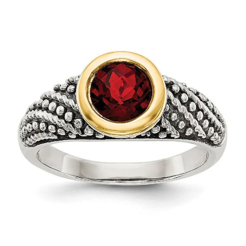 retro sapphire ring-Curata 925 Sterling Silver Bezel Polished With 14k Garnet Ring