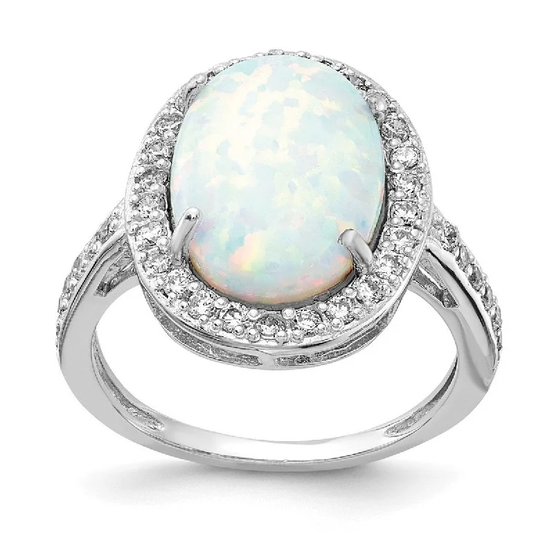 retro-style promise ring-Curata 925 Sterling Silver Cubic Zirconia and Simulated Opal Ring