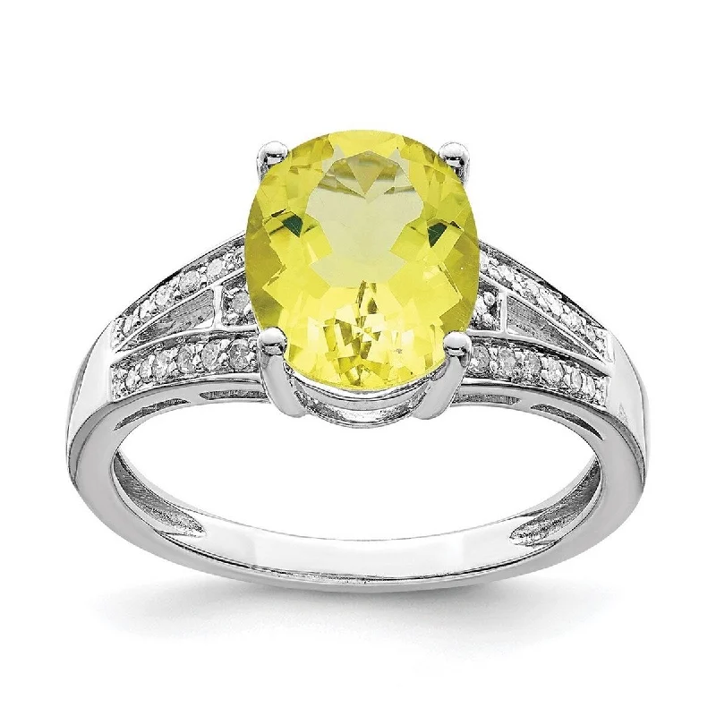 urban angular ring-Curata 925 Sterling Silver Diamond and Lemon Quartz Ring