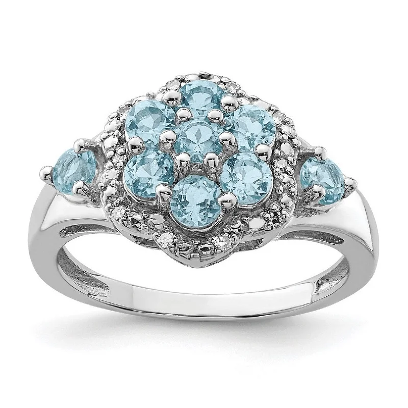 uncut sapphire ring-Curata 925 Sterling Silver Diamond and Light Swiss Blue Topaz Ring