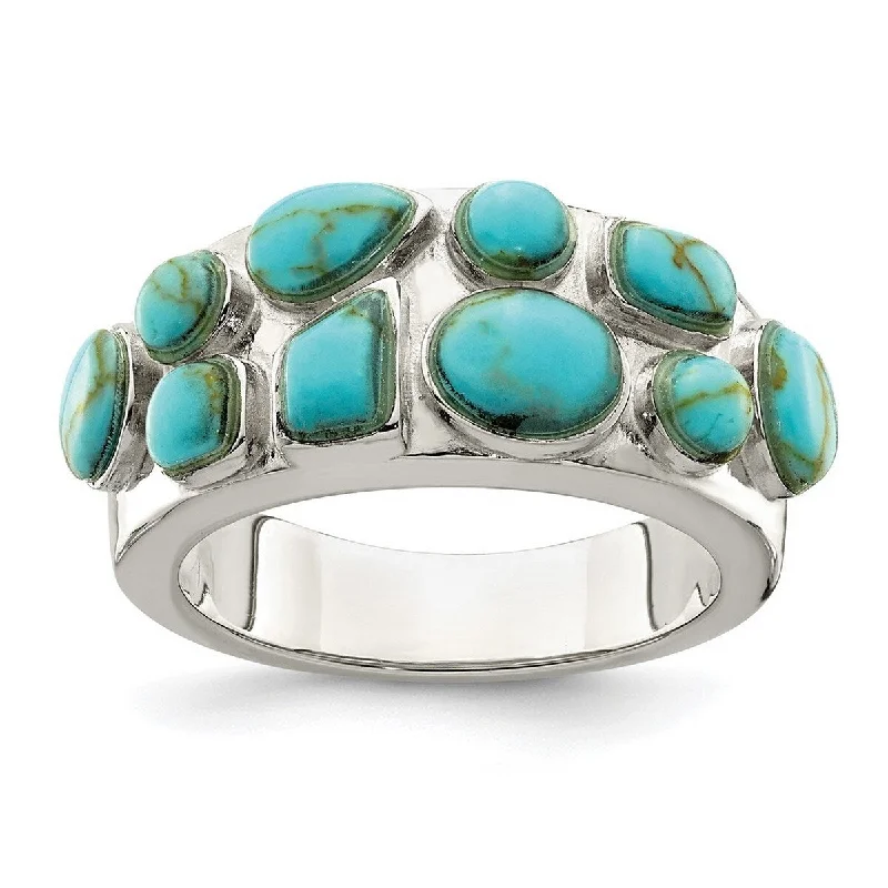 bendable gold ring-Curata 925 Sterling Silver Lab Simulated Turquoise Inlay Ring