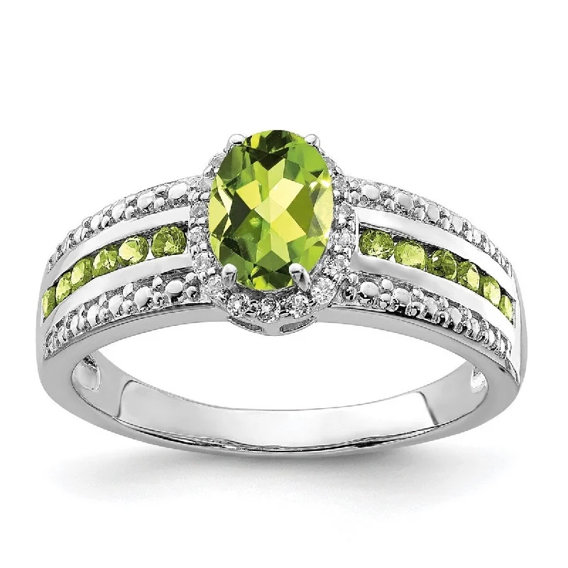 pewter band ring-Curata 925 Sterling Silver Open back Polished Peridot and White Topaz Ring