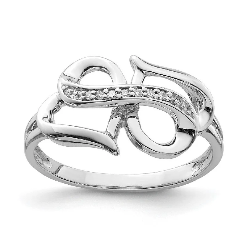 flow-shaped band ring-Curata 925 Sterling Silver Polished Diamond Infinity Symbol Love Heart Ring