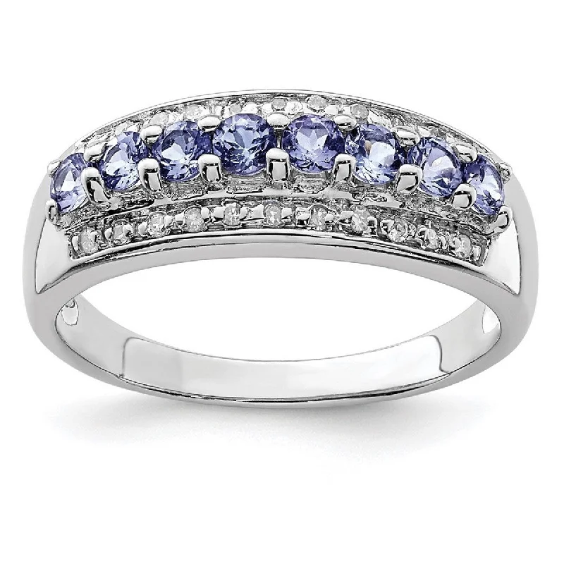 bendable friendship ring-Curata 925 Sterling Silver Polished Fancy cut out back Tanzanite and Diamond Ring