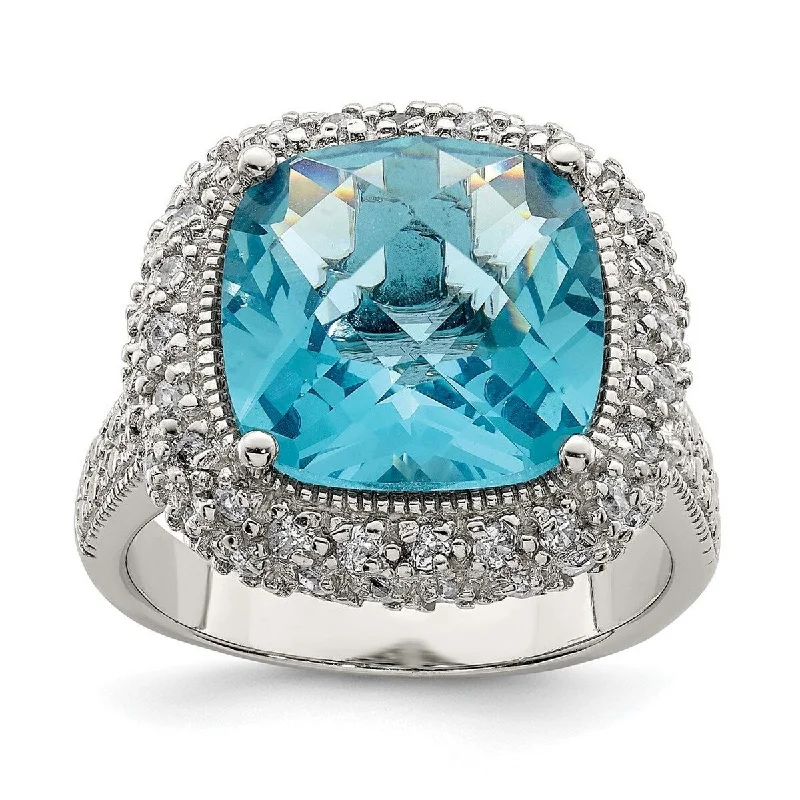 shimmering diamond ring-Curata 925 Sterling Silver Polished Open back Blue CZ Cubic Zirconia Simulated Diamond Ring