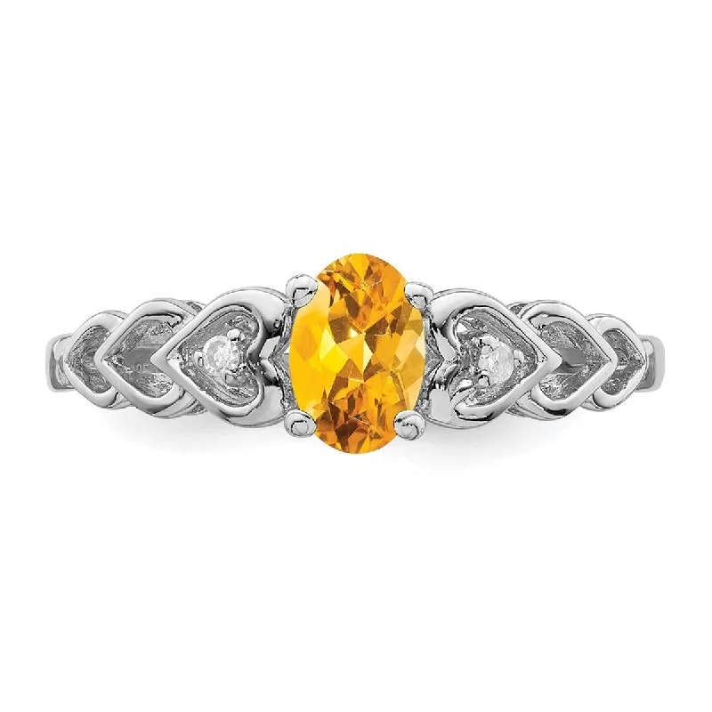 regency gold ring-Curata 925 Sterling Silver Polished Open back Citrine and Diamond Ring