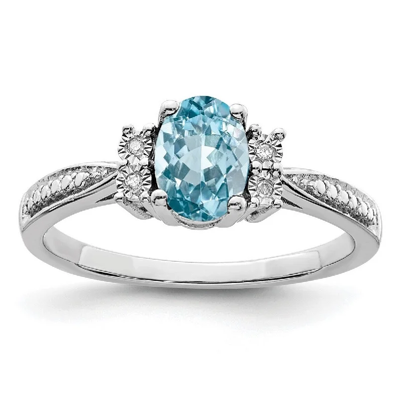 bendable eternity ring-Curata 925 Sterling Silver Polished Open back Diamond and Light Blue Topaz Ring